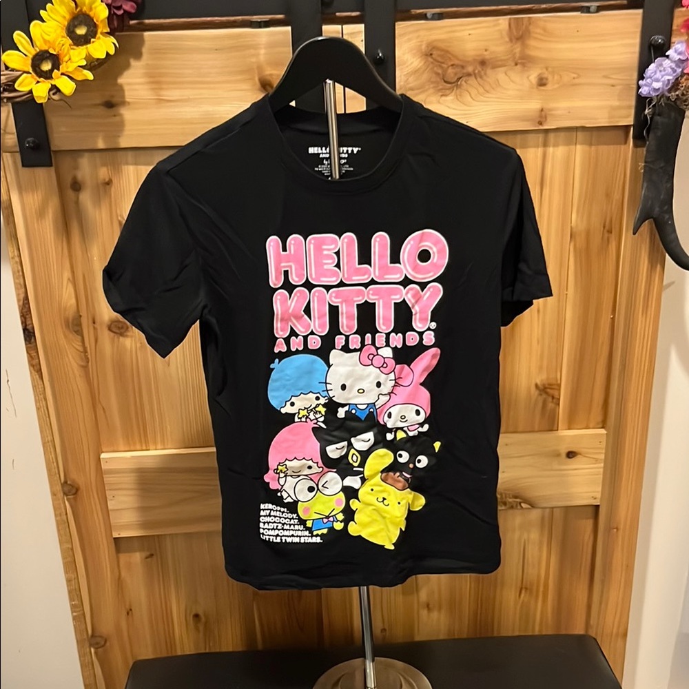 Hello Kitty Black Tee with Colorful Characters
